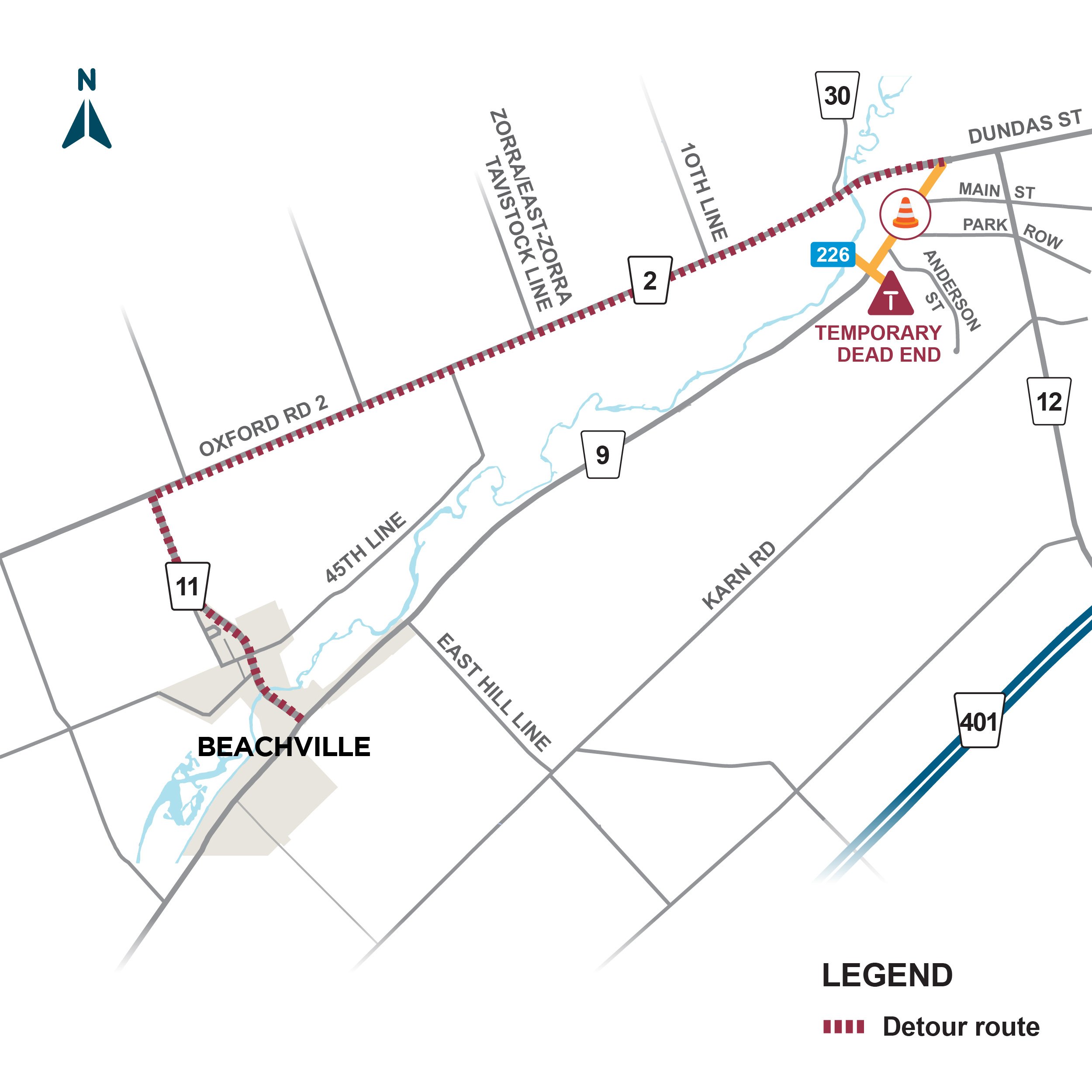 Oxford Road 9 (Ingersoll Road), Woodstock - Detour Route